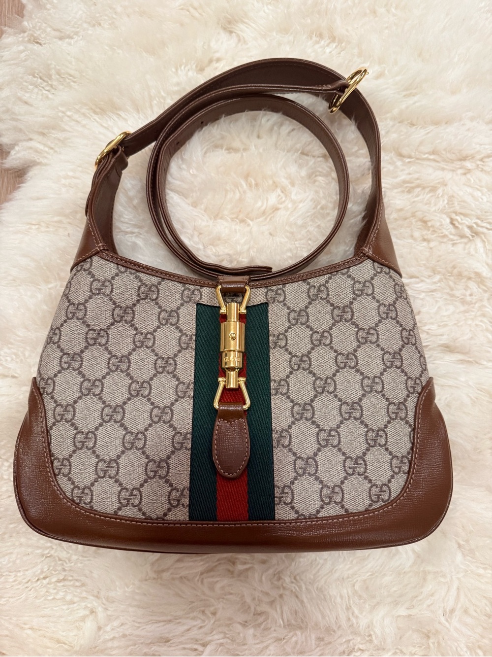 Gucci 1961 GG Coated Canvas and Leather Jackie Small Hobo Bag